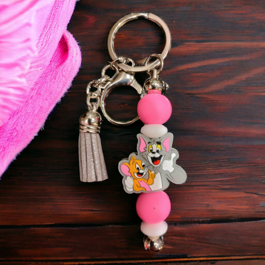 Cat & Mouse Beaded Keychain