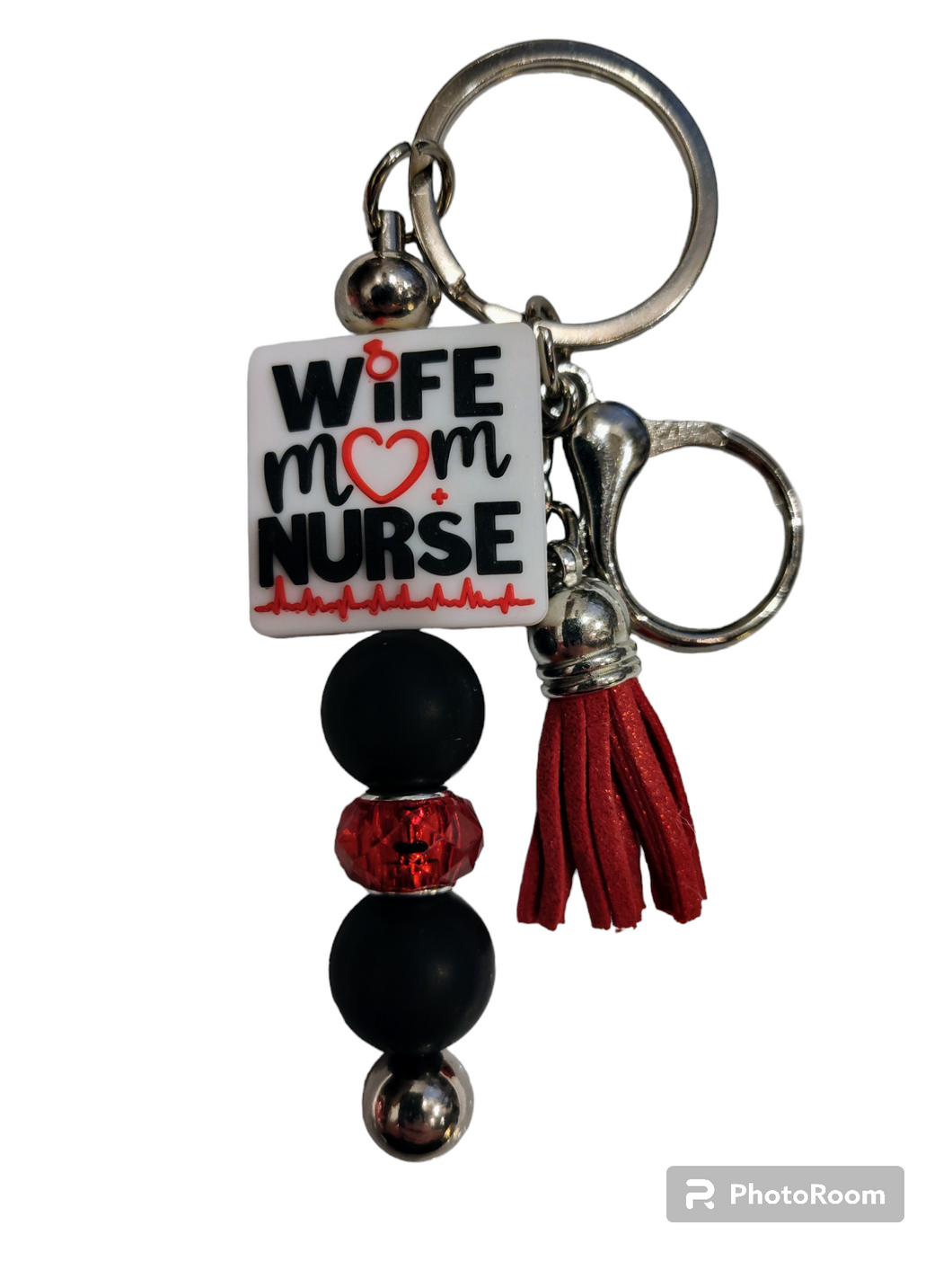 Wife Mom Nurse Beaded Keychain